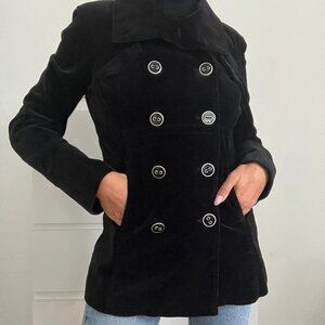 Calvin Klein Jeans Black Velvet Pea Coat Women’s Large